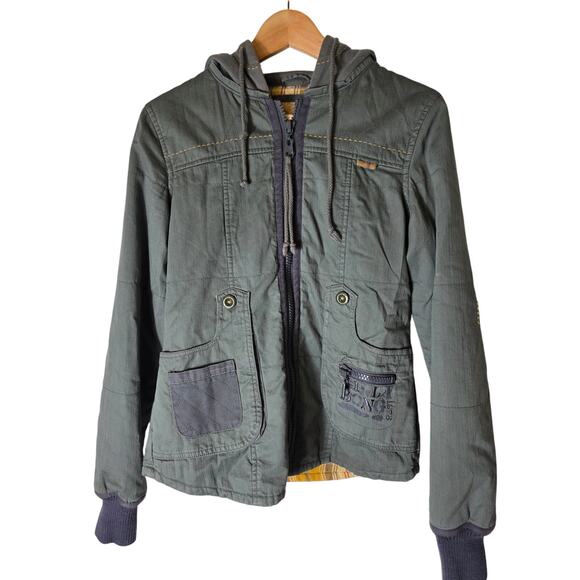 BILLABONG Army Green Tailored Fit Cargo Skater Active Hooded Jacket SZ M - Picture 1 of 11